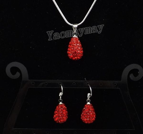 

crystal jewelry set 9 colors rhinestone water drop shaped pendant earrings and necklace for party 5 setslot whole5626288, Silver