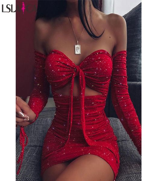 

dresses party night club dress long sleeve slash neck cut out backless glitter off shoulder ruched bodycon dress6812205, Black;gray