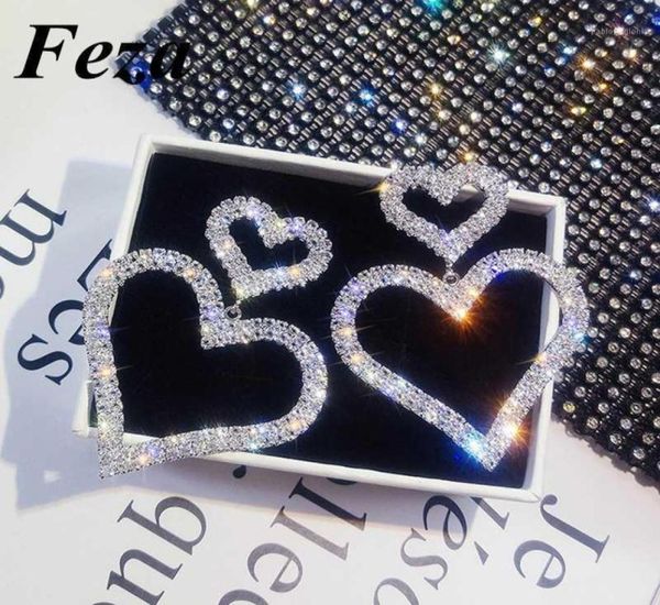 

stud fezawedding jewelry double heart earrings small big for women shinning rhinestone femme bijoux cute gifts18933991, Golden;silver