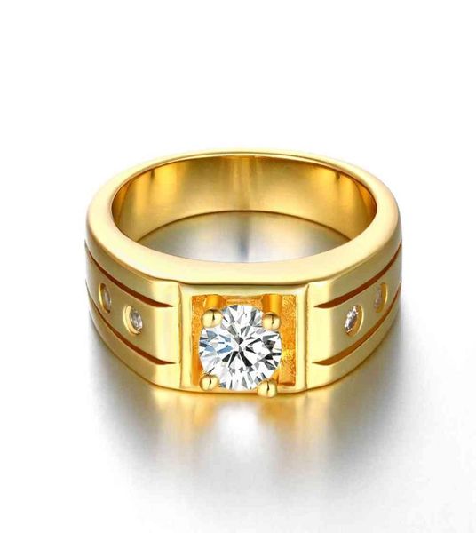 

luxury men jewelry platinumgoldrosegold plated solitaire bezel set cz crystal groove band pinky ring us size8105740438, Golden;silver