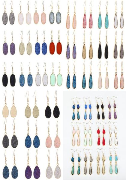 

simple resin teardrop round druzy drusy oval charms earrings handmade gold earings for women party birthday gift2782827, Golden
