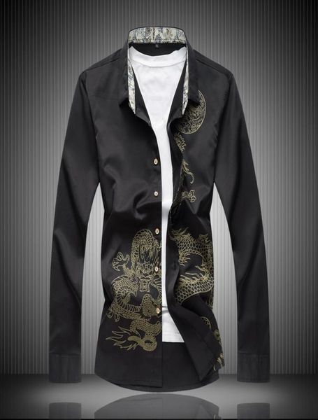 

classic style cotton fiber men dress shirt dragon print men039s social shirts office wear easy care regular fit9784691, White;black