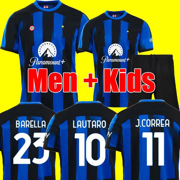 

lautaro 23 24 soccer jerseys barella correa calhanoglu brozovic gosens inters de vrij milans 2023 2024 home football shirt men kids kit set, Black;yellow