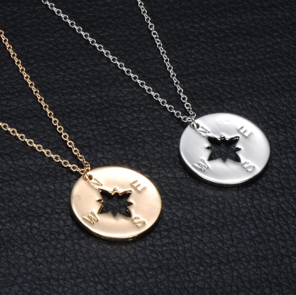 

silver and gold plated color necklace women zinc alloy women pendant cute sister jewelry compass charm necklace for gift4662904