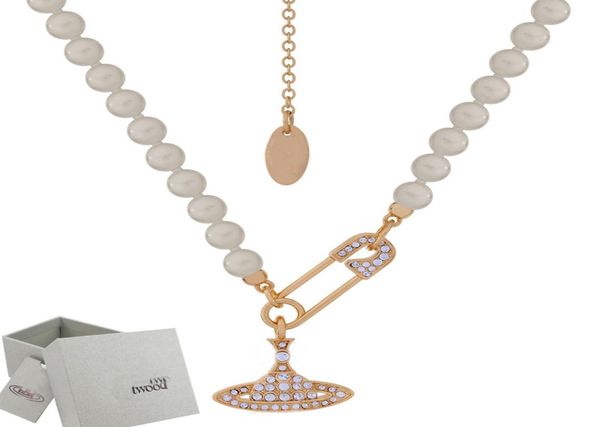 

saturn curved pin necklacepearl beaded diamond tennis necklace woman silver chains vintage trendy style desigenr with box5186675