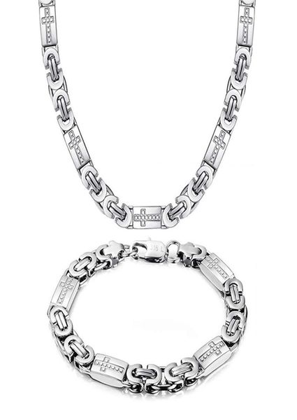 

new arrival silver cross necklace men039s 316l stainless steel chain bracelet men jewelry sets 55cm60cm70cmx8mm2793181