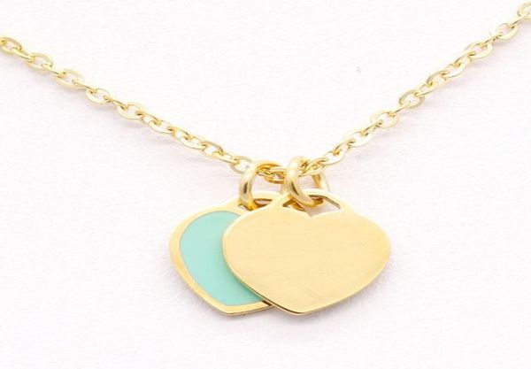 

316l titanium steel boutique brand necklace double heart ornament women with letters gold silver rose golden2414099