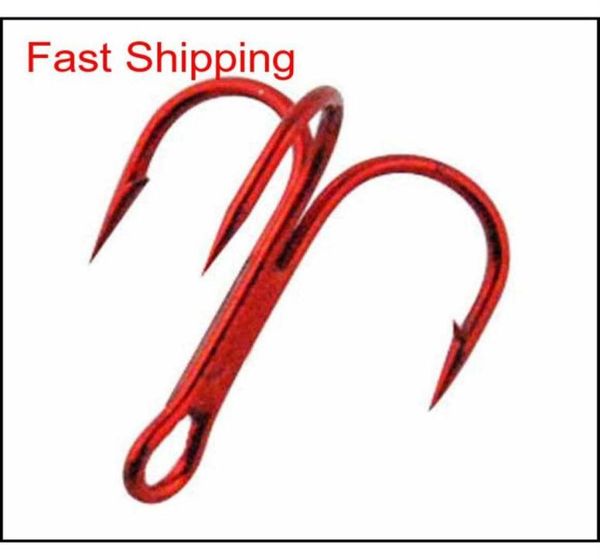 

100pcs 35647 high carbon steel treble fishing hooks red black round bent triple hard l qylqly yhshop2010238e8189761