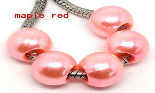 

100pcslot beautiful pink imitation pearl charms for jewelry making loose european big hole acrylic beads fit european bracelet lo7232081, Black