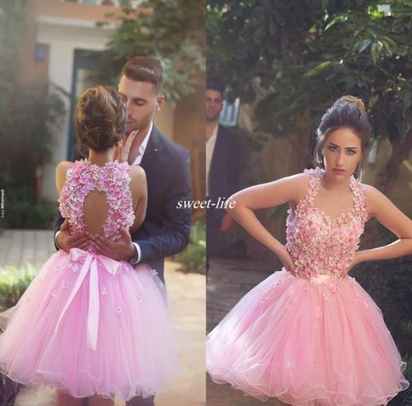

cute short prom dresses ball gown tulle handmade flower bead backless halter mini 2019 8th grade homecoming party dresses2074043, Black