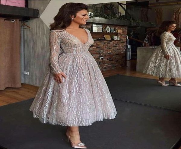 

new arrival vneck long sleeve evening dresses 2020 sequine evening party gown abiye robe de soiree formal dress 286813, Black;red