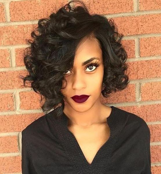 

brazilian hair african ameri short bob wave wig simulation human hair curly wigs 2326259, Black