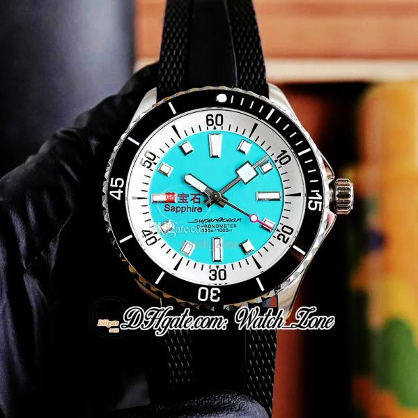 

new dive superocean 44 a17376211l2s1 automatic mens watch sky blue dial white inner ceramic bezel steel case rubber strap gent watches watch, Slivery;brown