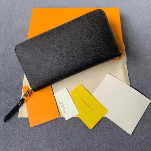 

fashion women genuine leather wallet clutch classic single zipper wallets long purse with orange box dust bag, Red;black