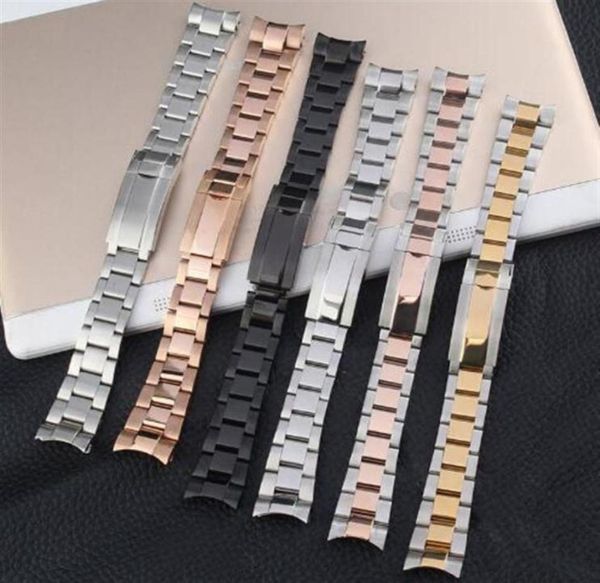 

20 21mm black silver brushed 316l solid stainless steel watch band belt strap bracelets for role submariner men mental logo on238s1842131, Black;brown