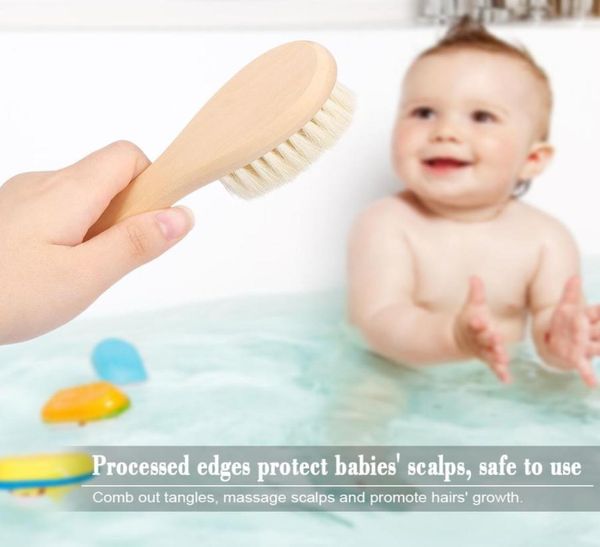 

new baby hair brush comb wooden handle newborn child hairbrush infant comb soft wool hair scalp massage3544196, Silver