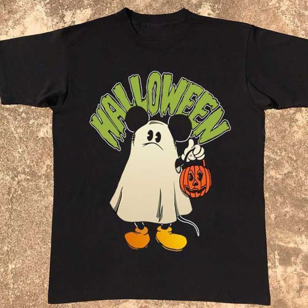 

halloween eve surrounding classic fashion brand demon short sleeve american high street vintage antique heavyweight cotton t-shirt fashion, White;black