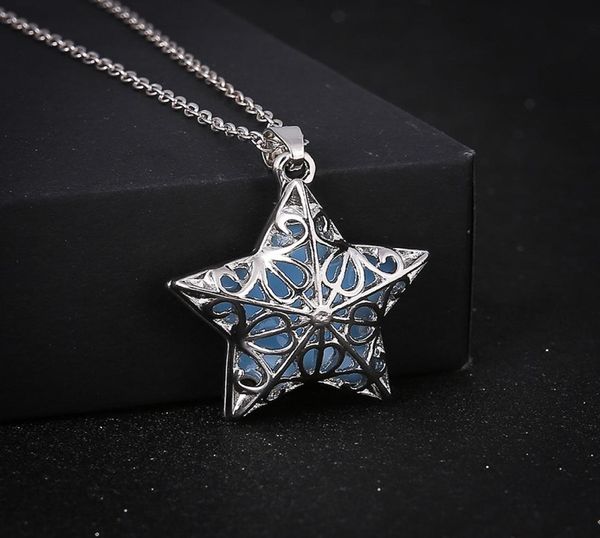 

pretty pentagram pendant necklace glow in the dark star statement necklace long chain luminous necklaces6131521, Silver