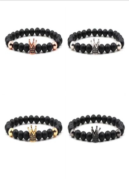 

natural stone bracelets zircon crown mens bracelets handmade beads bracelet bangles for men women jewelry2947454, Black