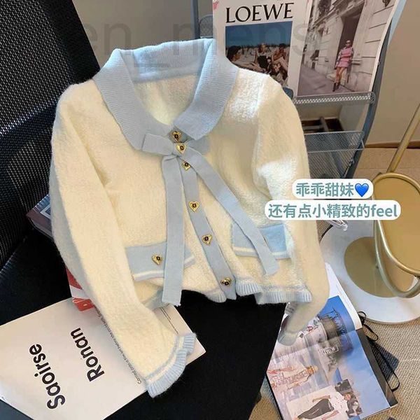 

women's sweaters designer cute turn down collar sweater knitted color block cardigan sml 9r93, White;black