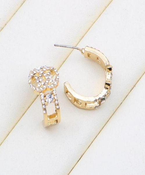

fashion design brand letter 18k gold plated stud earrings luxury womens crystal rhinestone geometry round 925 silver ear loop high6479732, Golden;silver