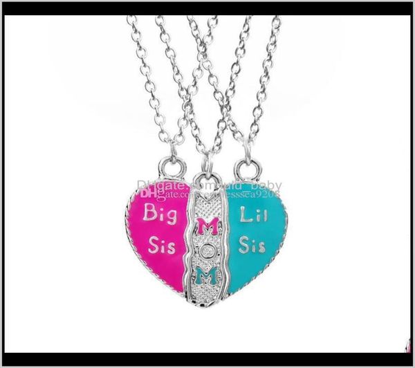 

pendant necklaces 3pcsset enamel broken heart big mom lil friends sisters stack jewelry for women children dc8te lakgb6834312, Silver