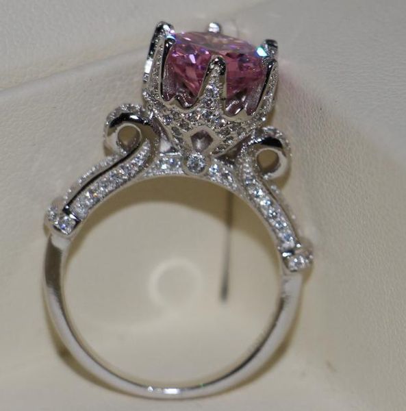 

whole profesional fashion jewelry 925 sterling silver 9mm round cut pink z gemstones party wedding women finger crown ring5510156, Slivery;golden