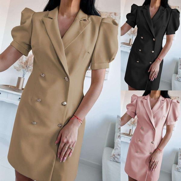 

summer v neck slim double breasted waist trimming short sleeved dress skirt, Black;gray