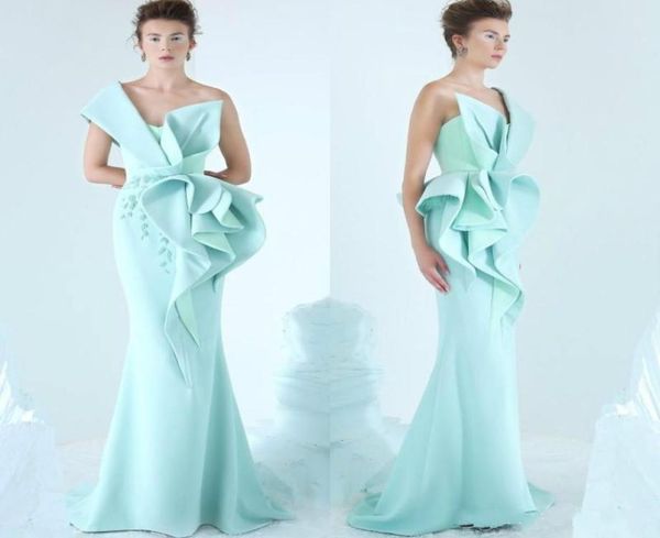 

mermaid evening dresses one shoulder embroidery ruffles ruched party dress glamorous dubai fashion floor length prom dresses ogstu7476618, Black