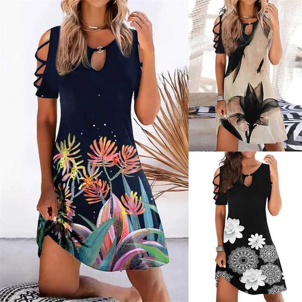

2023 women's casual summer printed vest sleeveless dress with hollowed out v-neck loose beach short skirt68om, White;black