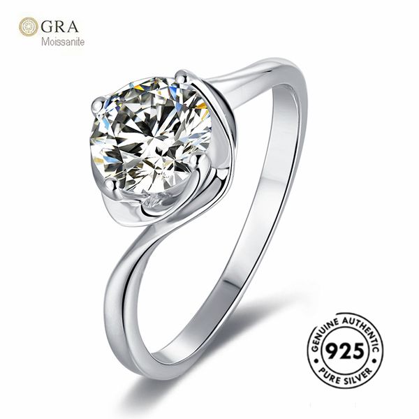 

fashion mold 925 stirling silver jewellery wedding 1ct moissanite ring for ladies ready for ship, Slivery;golden