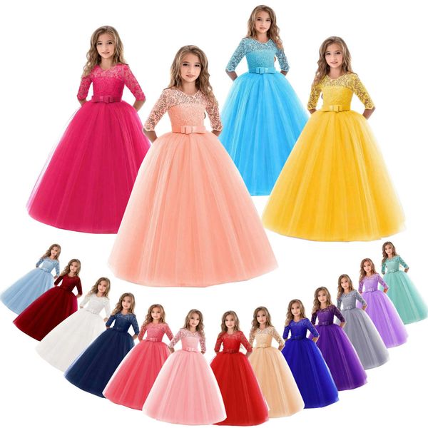 

girl's dresses teenage girls dresses for girl 10 12 14 year birthday fancy prom gown flower girls children princess party dress kids cl, Red;yellow