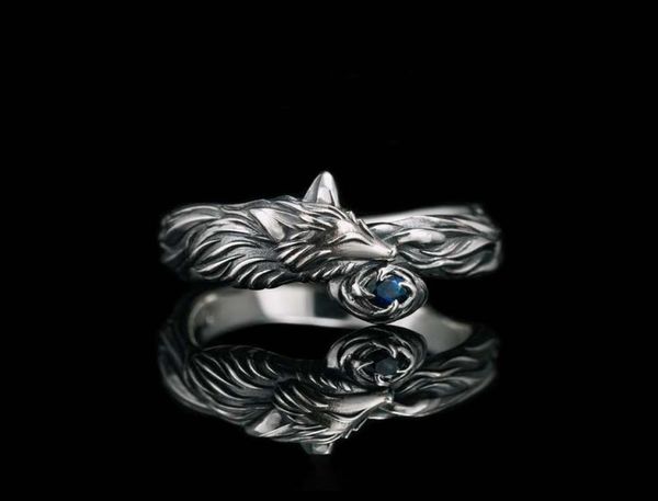 

vintage silver plated fox ring blue cz stone rings for men women punk gothic party jewelry gift whole3524810