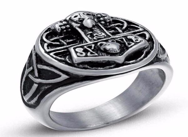 

whole 2018 fashion jewelry bague odin 039s symbol of norse viking hammer ring biker stainless steel rings for men 6c02749196402, Golden;silver