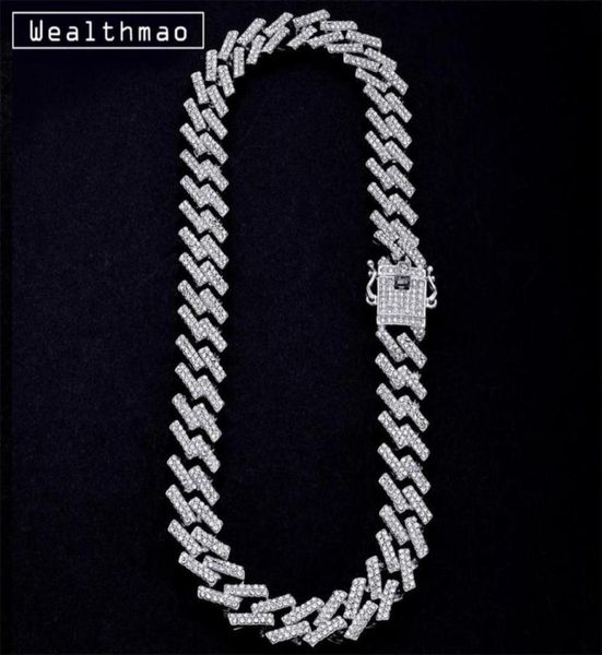 

15mm iced out prong miami curb cuban link chains necklaces ctystal full rhinestones hip hop jewelry necklace for mens chain8333682, Silver