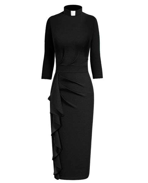 

clergy women dress formal catholic church priest tab collar dress black mass pastor costumes7290235, White;black