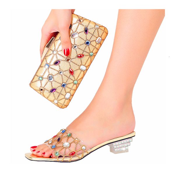 

slippers italian design crystal shiny for wedding travel evening wear party plus size wholesale summer women's shoe bag set 230713, Black