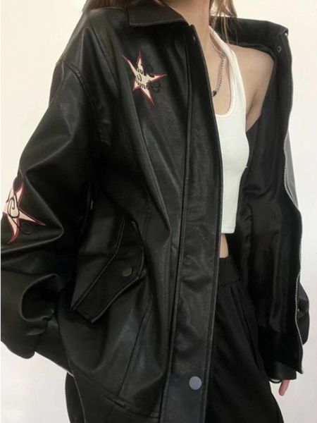 

men s hoodies sweatshirts streetwear jackets for women fashion harajuku vintage embroidery pu coat y2k oversized outwear casual korean ropa, Black