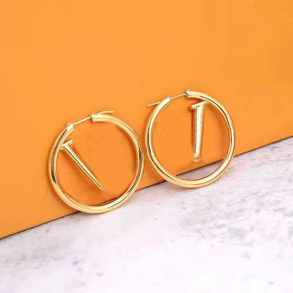 

women hoop earrings designer fashion circle simple gold silver letter stud jewelry engagement earrings wholesale