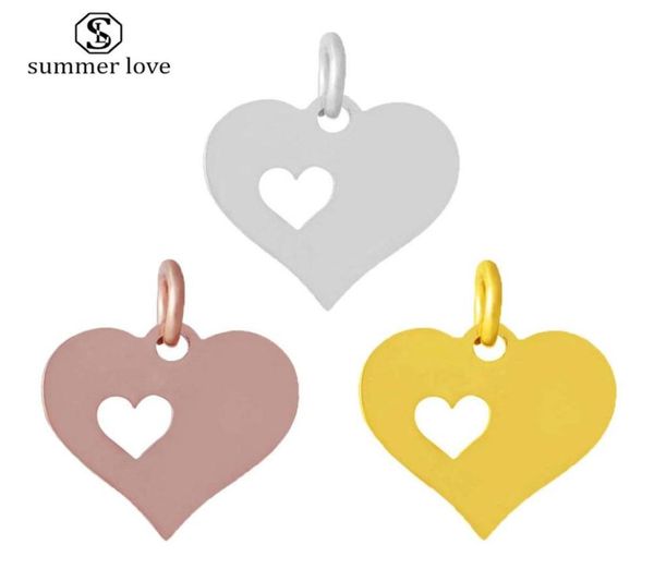 

hollow double heart stainless steel small charm for bracelet necklace rose gold gold silver plating diy charm jewelry accessories 8032587, Bronze;silver