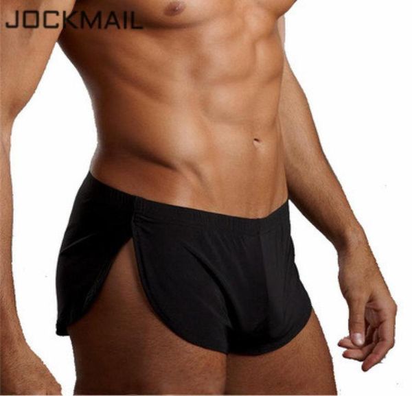

jockmail men039s boxer shorts pajamas side split gay underwear shorts panties underpants trunk cueca homme fashion sleepwe2358186, Black;white