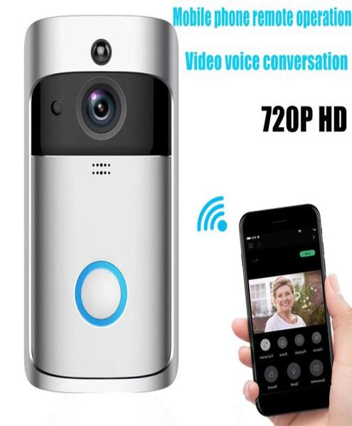

smart home v5 wireless camera video doorbell 720p hd wifi security smartphone remote monitoring alarm door8031229, Black;white