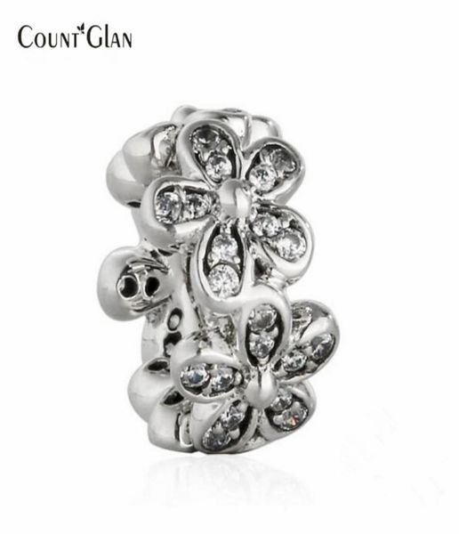 

925 sterling silver micro cz pave dazzling daisies flower spacer charm beads fit women charm bracelets diy jewelry spring 20175102207, Bronze;silver