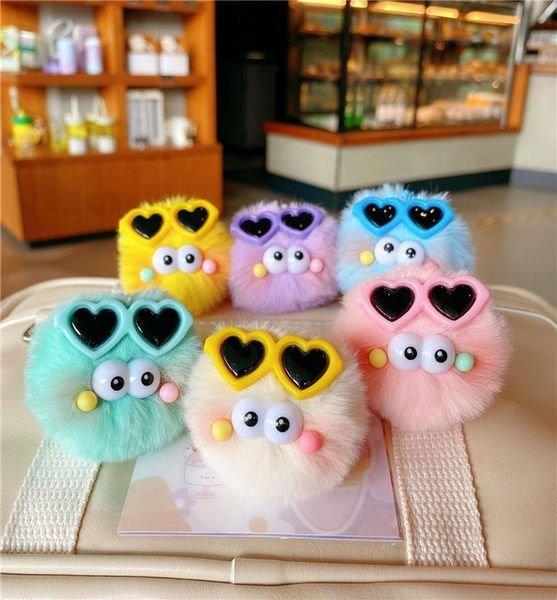 

cute plush doll keychain fluffy pompon imitated fur keychains women girls bag charm car key holder chain accessories6071899, Blue