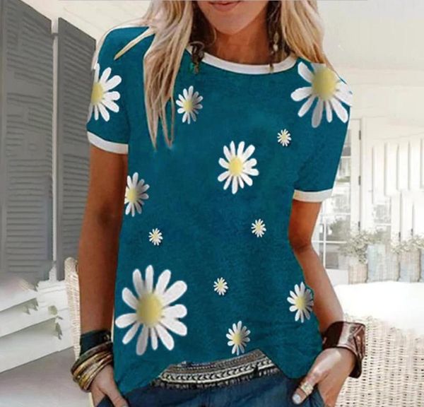 

tshirt women print shirt blouse blusa lady 2020 plus size 5xl buttons summer casual oneck pullover short sleeve6740154, Black;blue