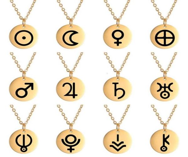 

dawapara planet symbol amulet small charm necklace jupiter saturn pluto neptune planetary alchemical symbols stainless steel309n7389572, Silver