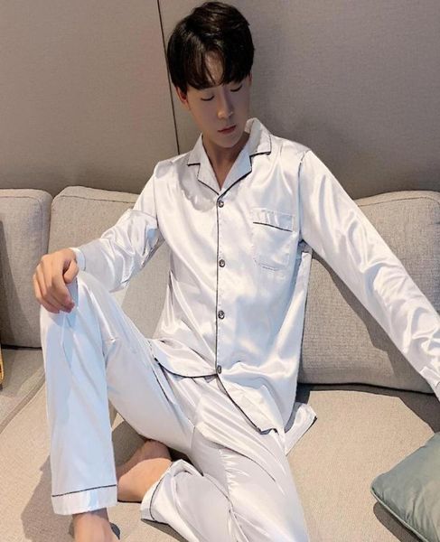 

men039s sleepwear fzslcyiyi summer suit long sleeve pants silk men pajama sets sleep white satin rayon pyjama pyjamas male3988028, Black;brown