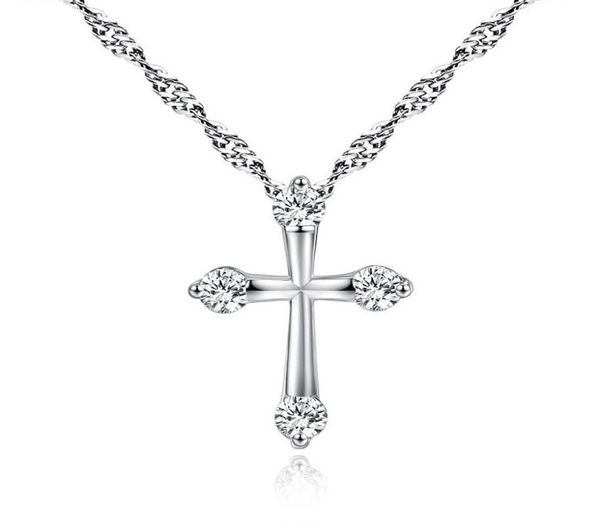 

shy silver plated necklace jewelry women fashion cross cz crystal zircon rhinestone pendant necklaces christmas gift k54374440862