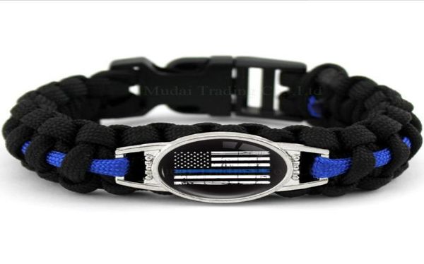 

black blue thin blue line american flag back the blue police paracord survival outdoor camping bracelet for women men girlfriend9103134, Golden;silver