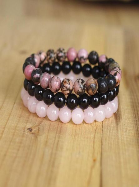 

charm bracelets 8mm natural stone bracelet sets men women rhodonite rose quartzs black onyx beaded stackable wrist mala7073668, Golden;silver